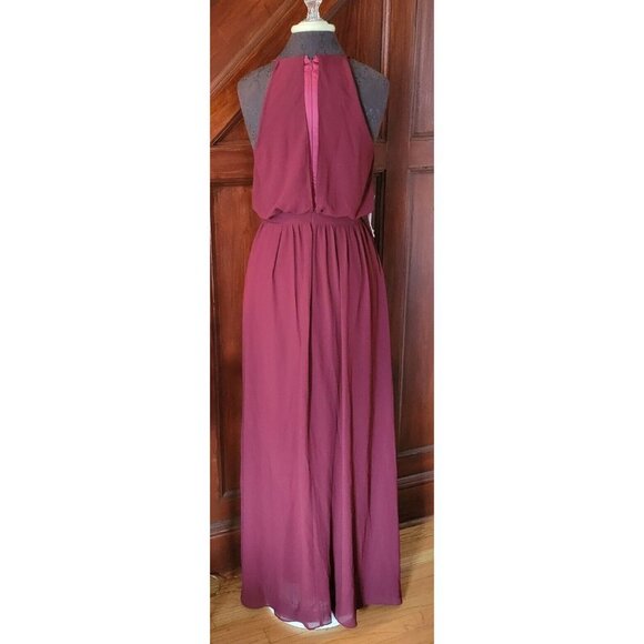 BHLDN Alana Maxi Dress Gown by Donna Morgan Chiffon Black Cherry Small - Picture 3 of 12